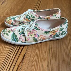 Keds Floral Canvas Sneakers - Cream and Green